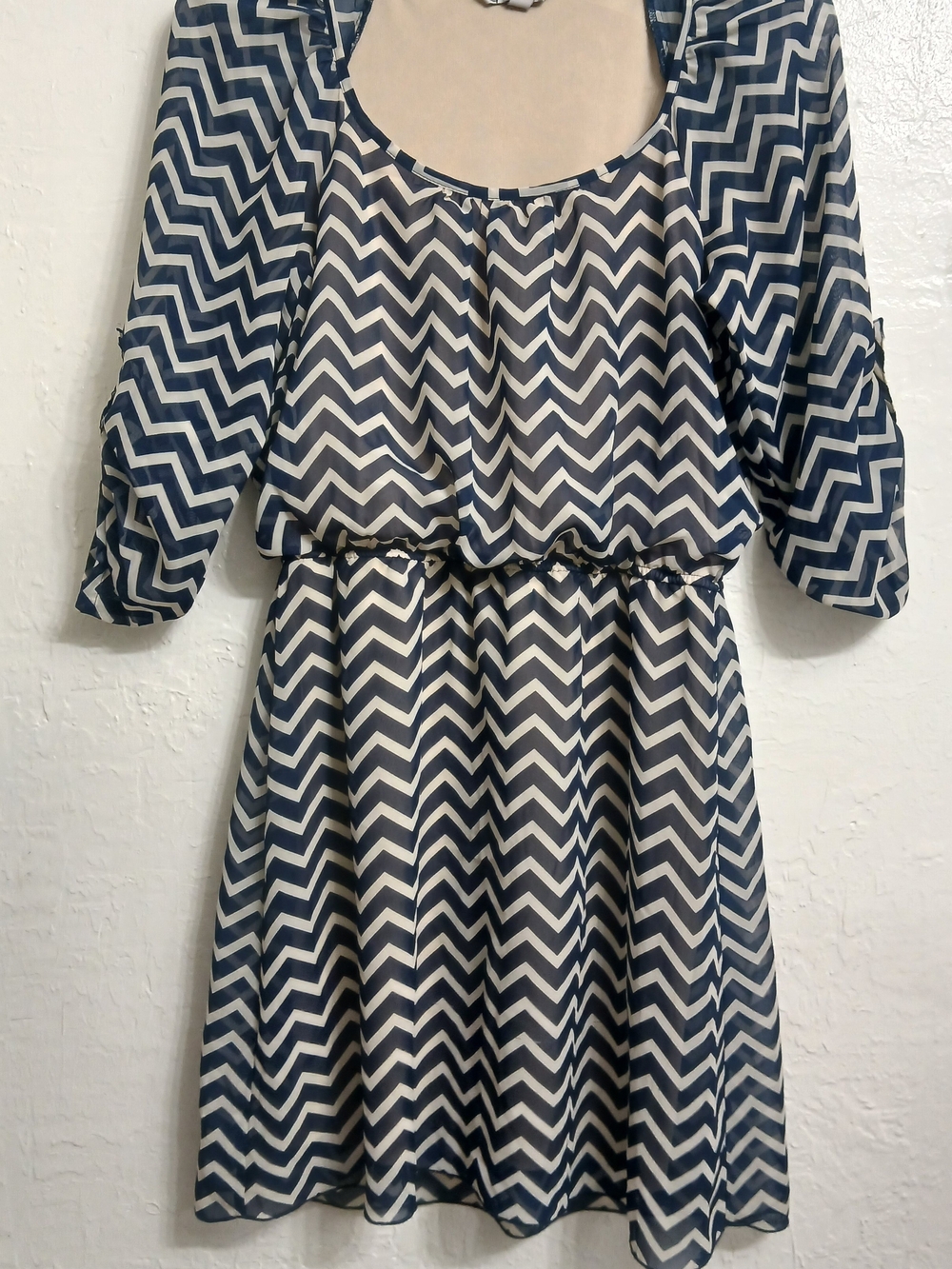 Speechless Navy and White Chevron Midi Dress